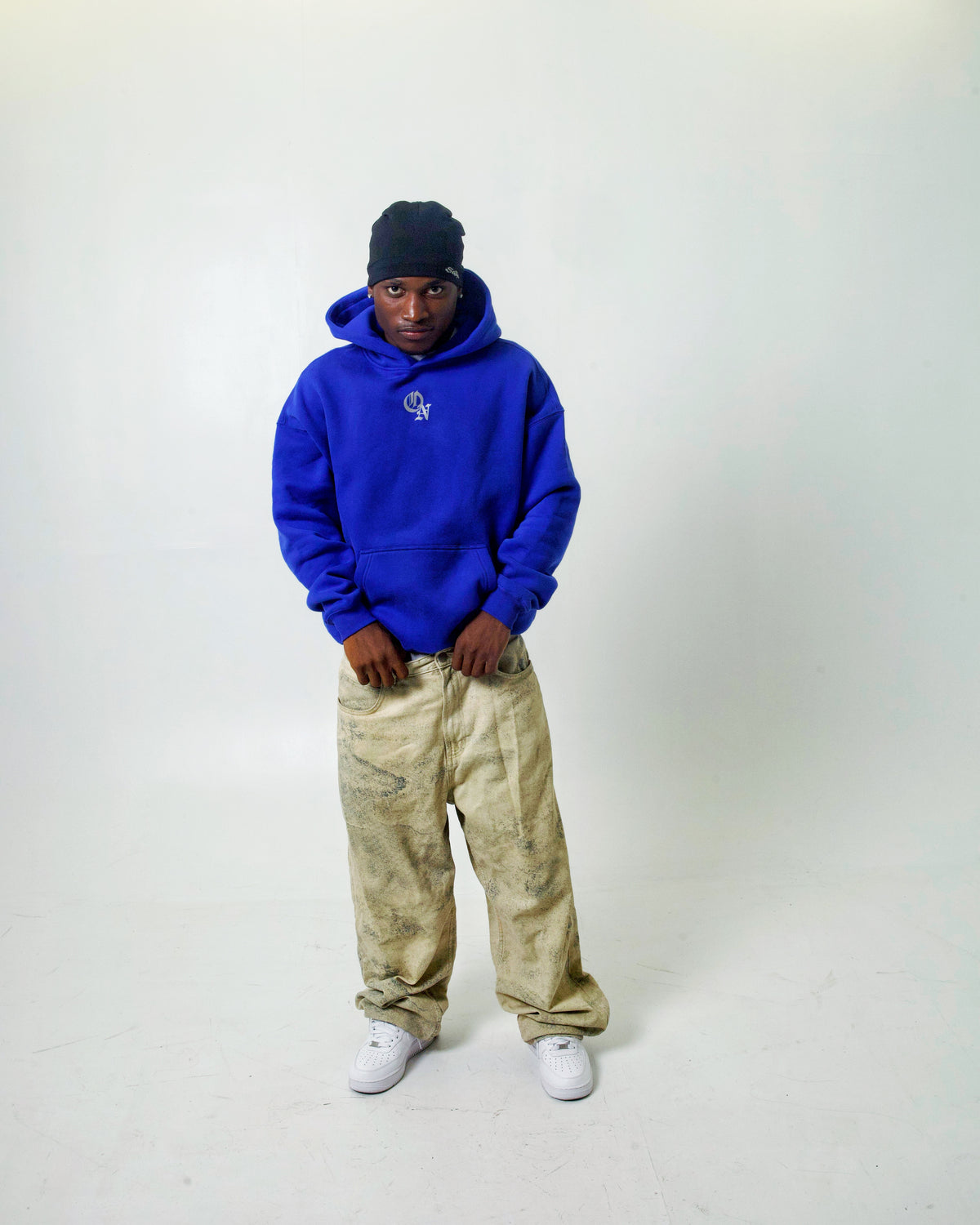Model wearing the Royal Blue Hoodie from Collection X